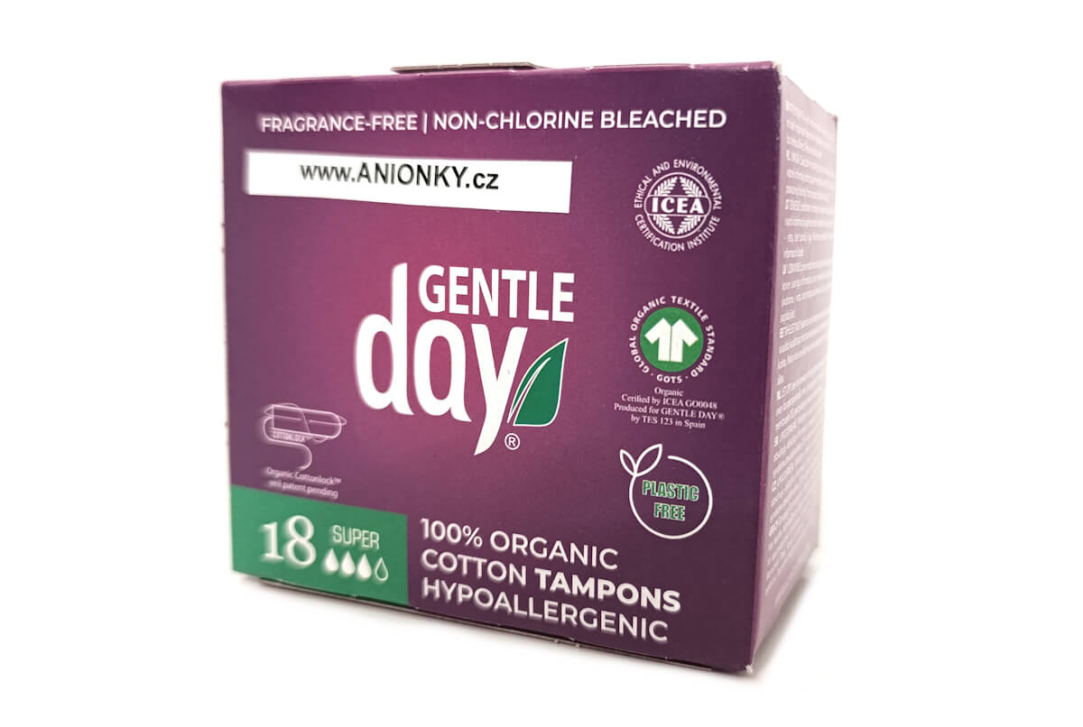 TAMPÓNY z BIO bavlny Gentle Day SUPER | pro silnější menstruaci | 18 ks v balení